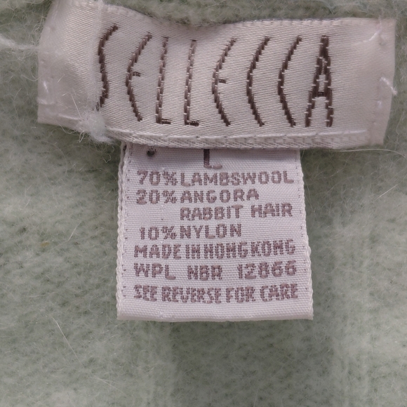 Vintage 80's Rabbit Hair And Lambswool Mint Green Pearl Button Front Cardigan - Picture 3 of 5